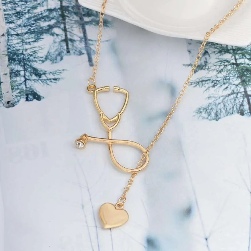 Stunning Nurse Necklace - Stethoscope & Heart Loop - Gold or Silver