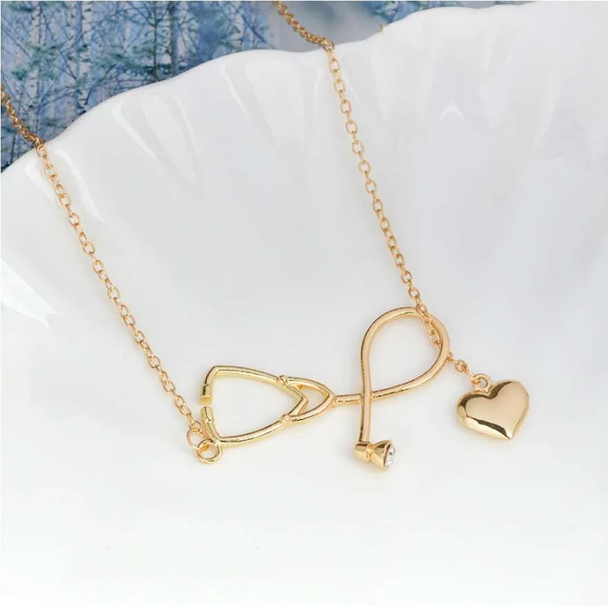 Stunning Nurse Necklace - Stethoscope & Heart Loop - Gold or Silver