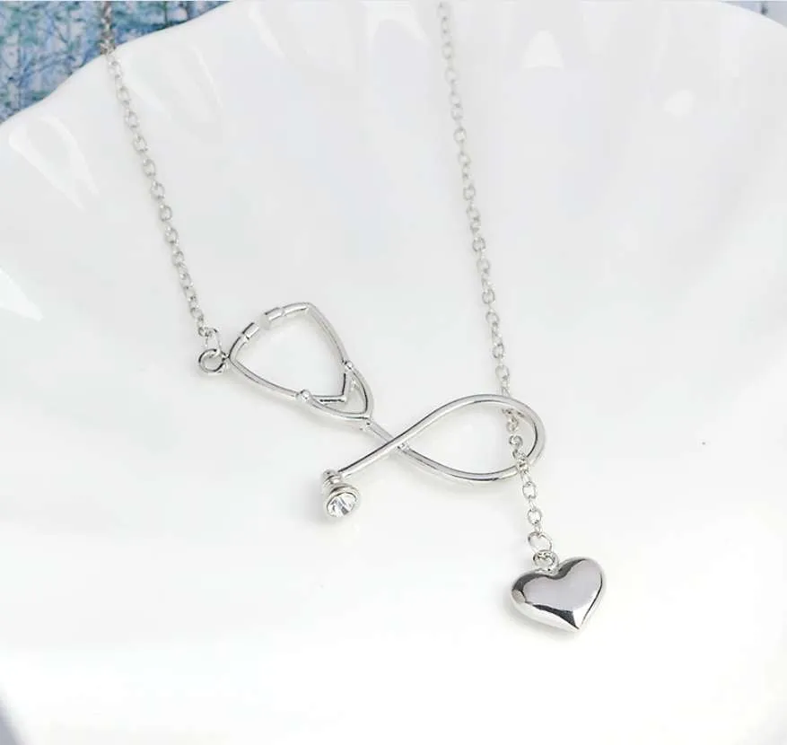 Stunning Nurse Necklace - Stethoscope & Heart Loop - Gold or Silver
