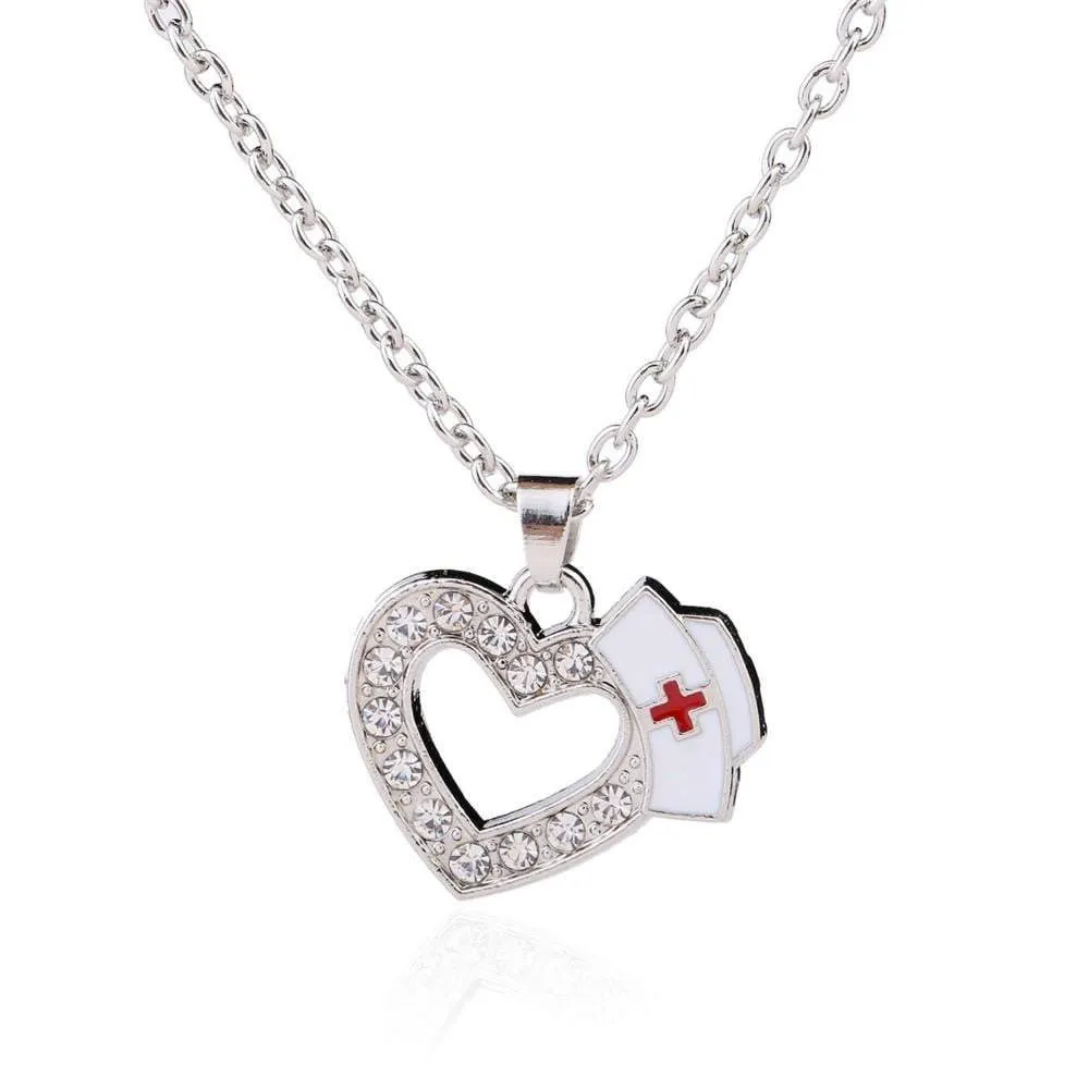 Stunning Nurse Necklace with Heart Pendant & Crystals