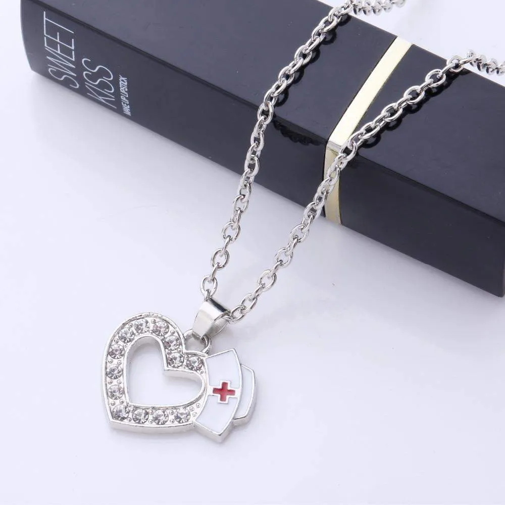 Stunning Nurse Necklace with Heart Pendant & Crystals