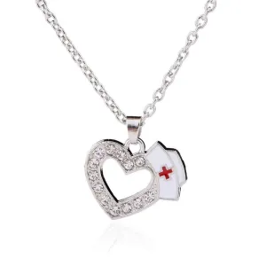 Stunning Nurse Necklace with Heart Pendant & Crystals