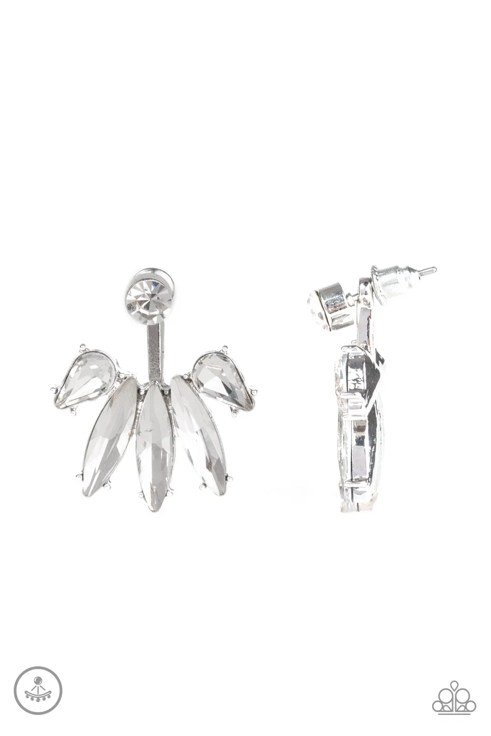 Stunningly Striking - White Earring Jacket- Paparazzi Accesories