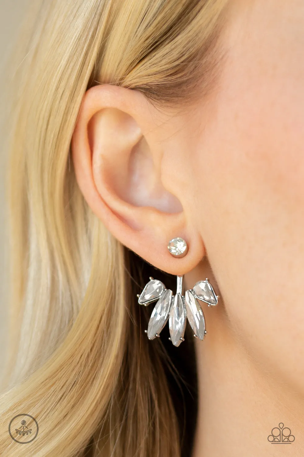 Stunningly Striking - White Earring Jacket- Paparazzi Accesories