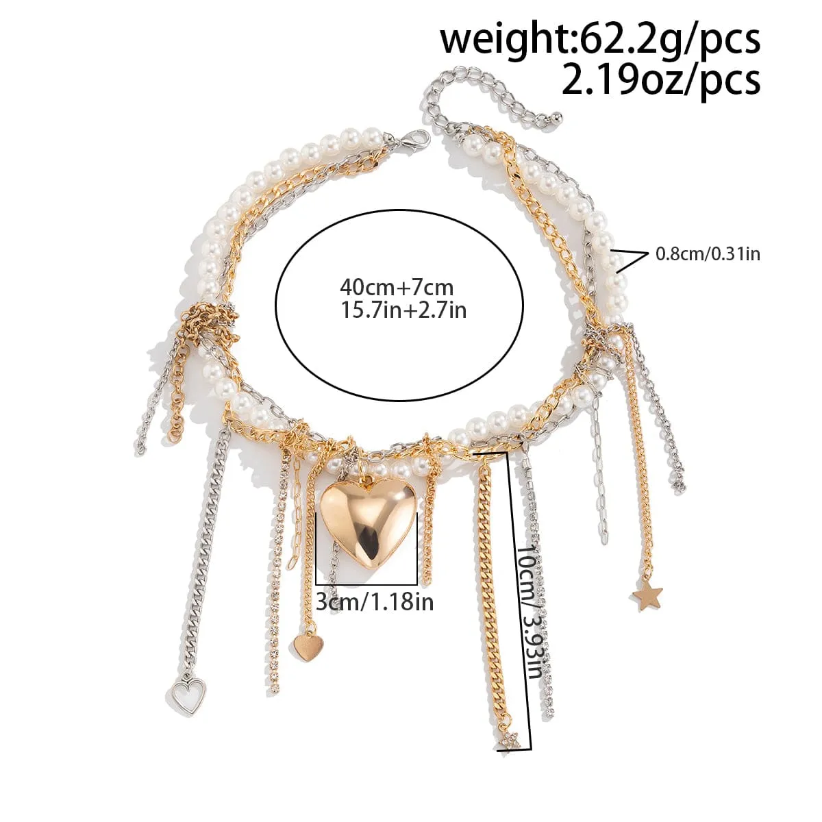 Stylish Layered Heart Star Tassel Chain Pearl Choker Necklace
