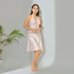 Stylish Short Korean Satin Light Peach Nighty