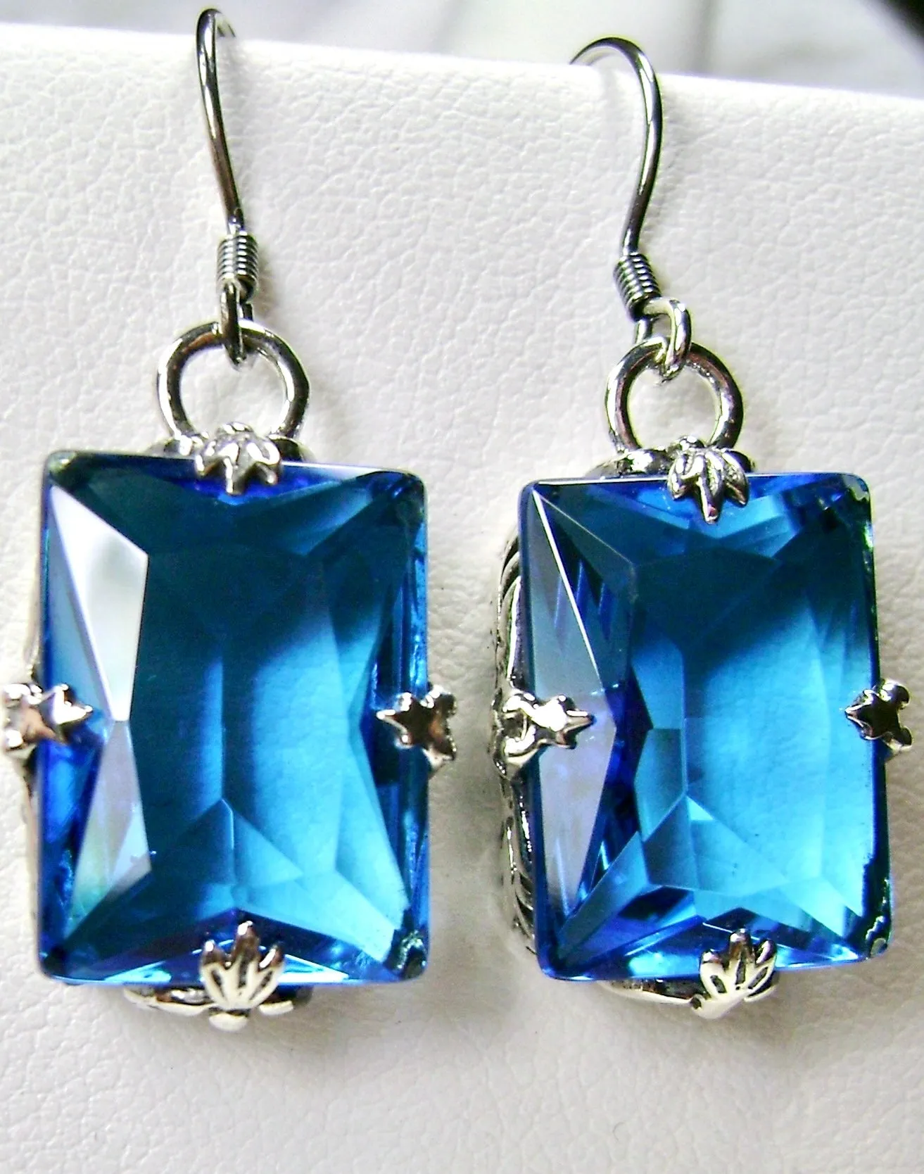 Swiss Blue Topaz Jewelry Set, Rectangle Art Deco Set includes Ring, Earrings & Pendant #S15