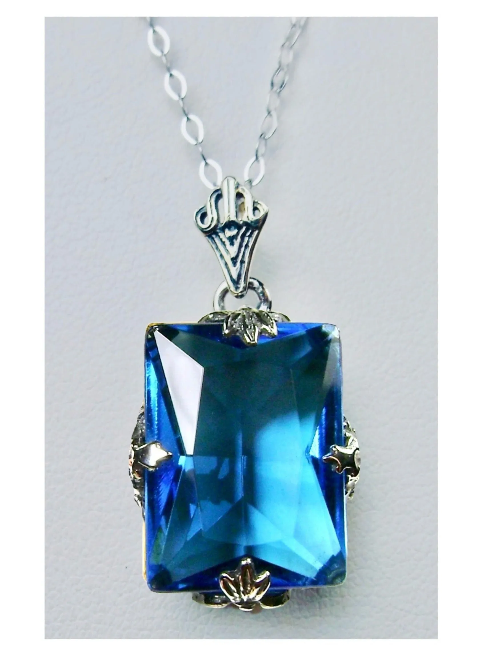 Swiss Blue Topaz Jewelry Set, Rectangle Art Deco Set includes Ring, Earrings & Pendant #S15