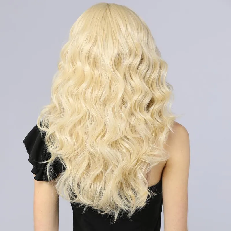 Synthetic Lace Front Wig Long Wavy Fake Scalp 613# Blonde Color