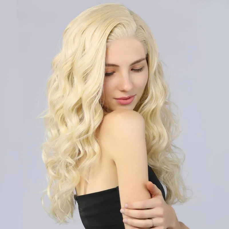 Synthetic Lace Front Wig Long Wavy Fake Scalp 613# Blonde Color