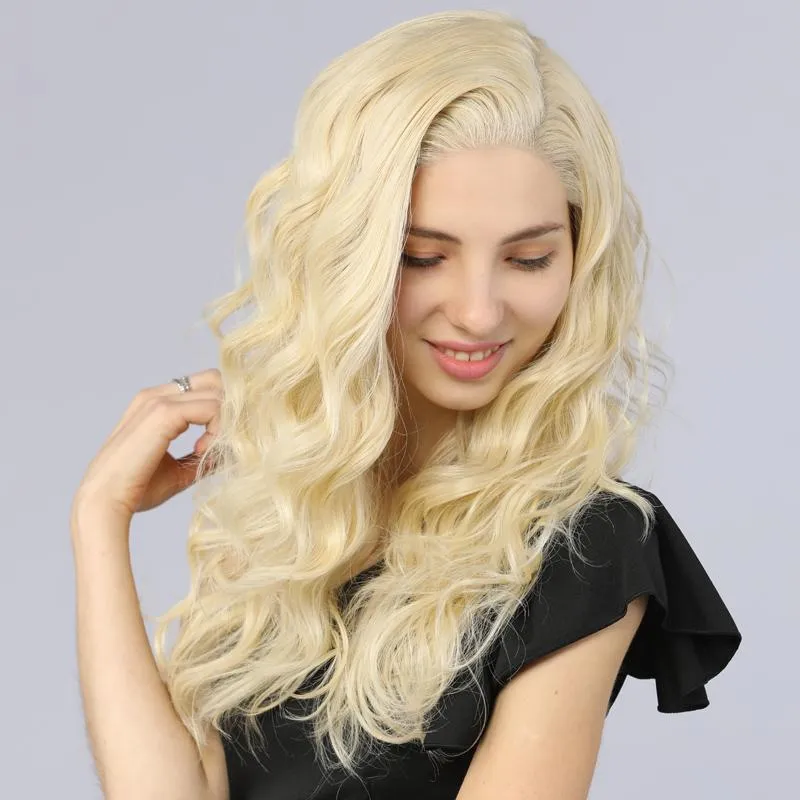 Synthetic Lace Front Wig Long Wavy Fake Scalp 613# Blonde Color