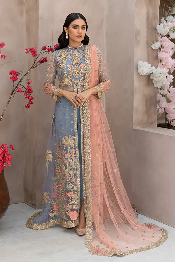 Teal Traditional Front Open Gown Pakistani Eid Dress