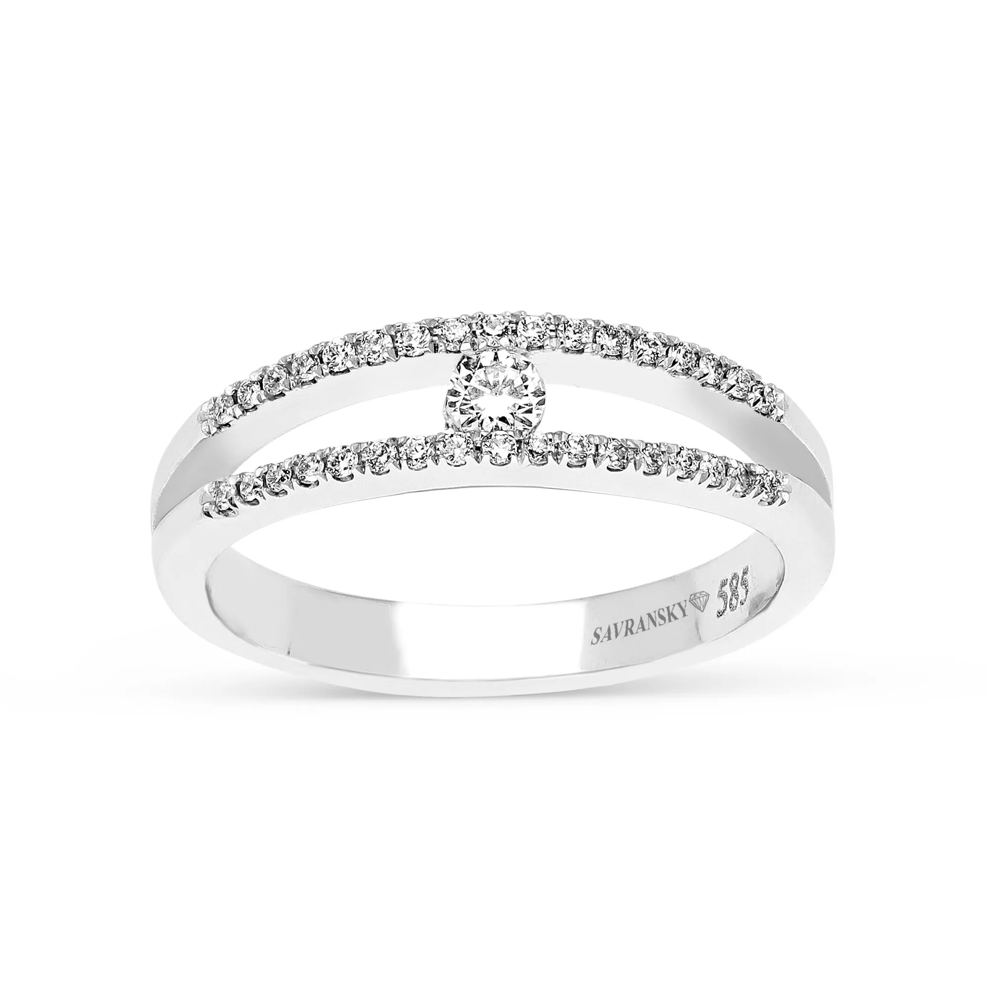 Tension Split Shank Round Diamond Pave Ring