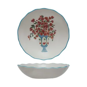Textured Stoneware Salad Bowl w/ Flowers in Vase