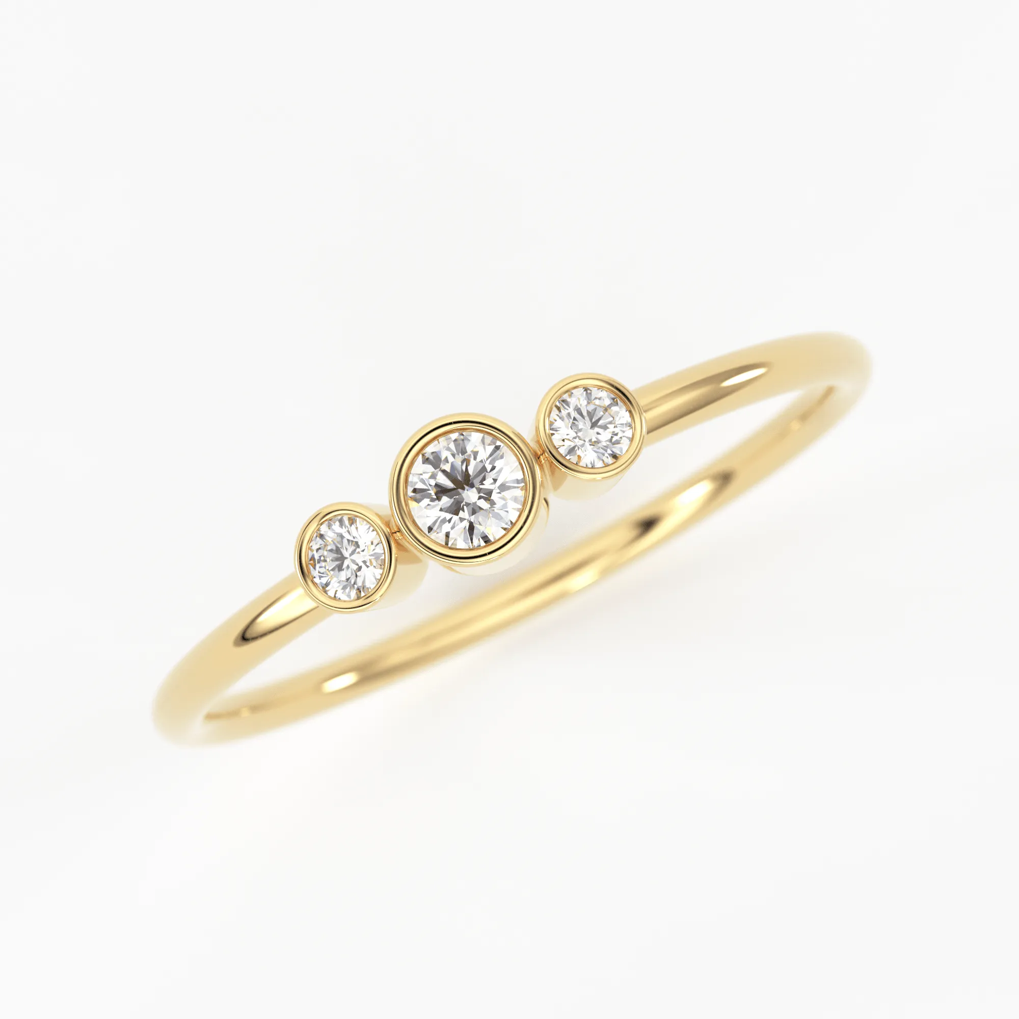Three Stone Diamond Engagement Ring / 14k Gold Three Stone Round Brilliant Cut Diamond Engagement Ring / Dainty Three Stone Bezel Set Ring