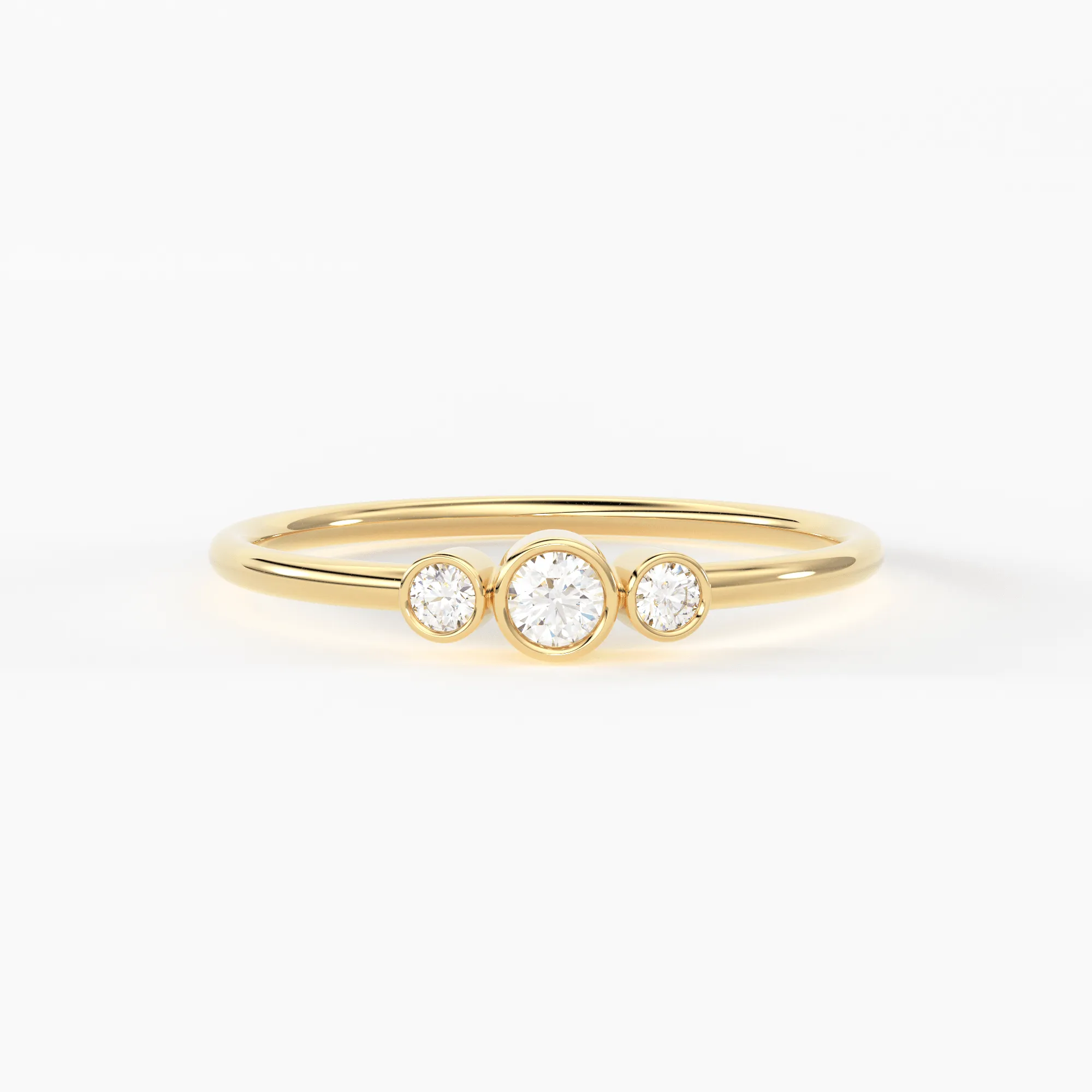 Three Stone Diamond Engagement Ring / 14k Gold Three Stone Round Brilliant Cut Diamond Engagement Ring / Dainty Three Stone Bezel Set Ring