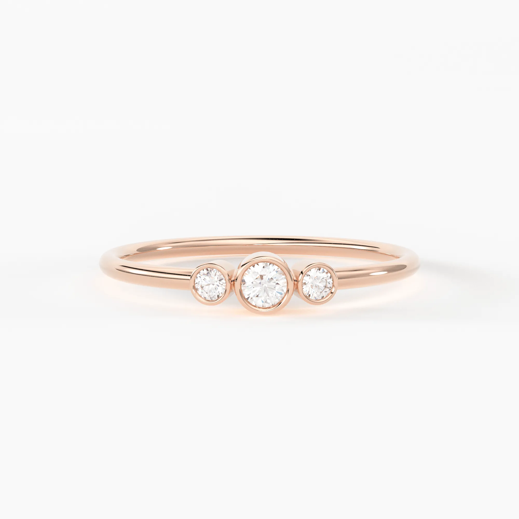 Three Stone Diamond Engagement Ring / 14k Gold Three Stone Round Brilliant Cut Diamond Engagement Ring / Dainty Three Stone Bezel Set Ring