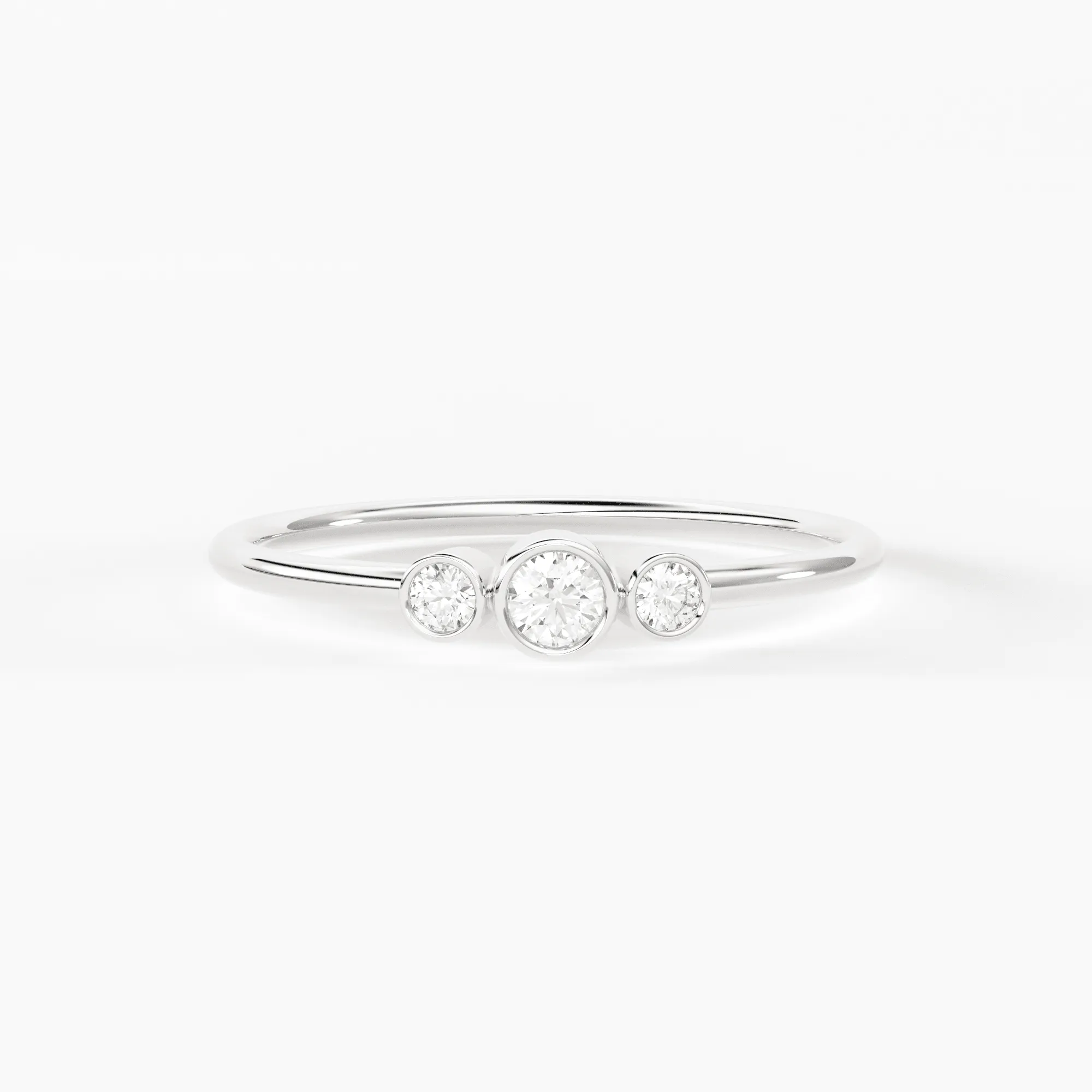 Three Stone Diamond Engagement Ring / 14k Gold Three Stone Round Brilliant Cut Diamond Engagement Ring / Dainty Three Stone Bezel Set Ring