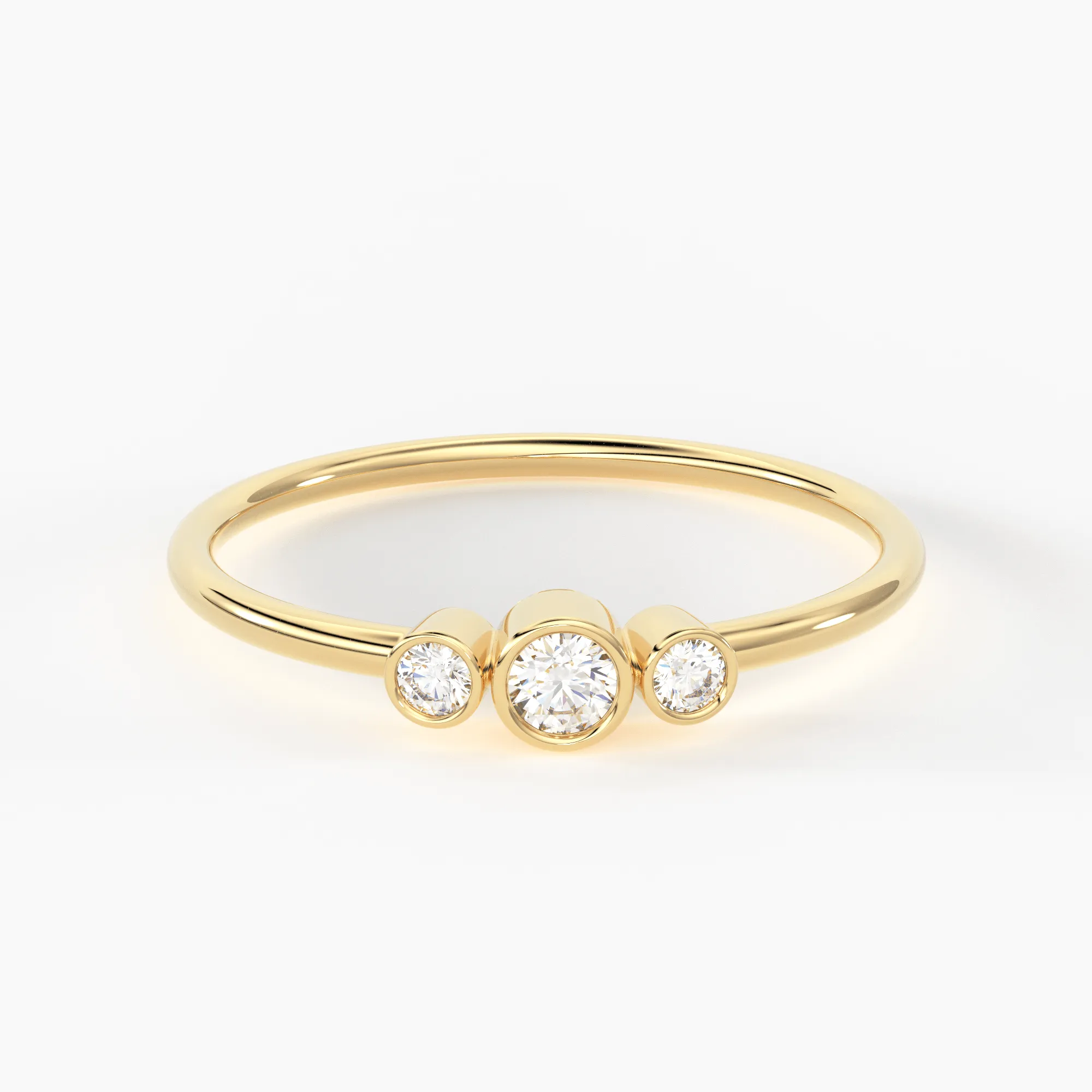 Three Stone Diamond Engagement Ring / 14k Gold Three Stone Round Brilliant Cut Diamond Engagement Ring / Dainty Three Stone Bezel Set Ring