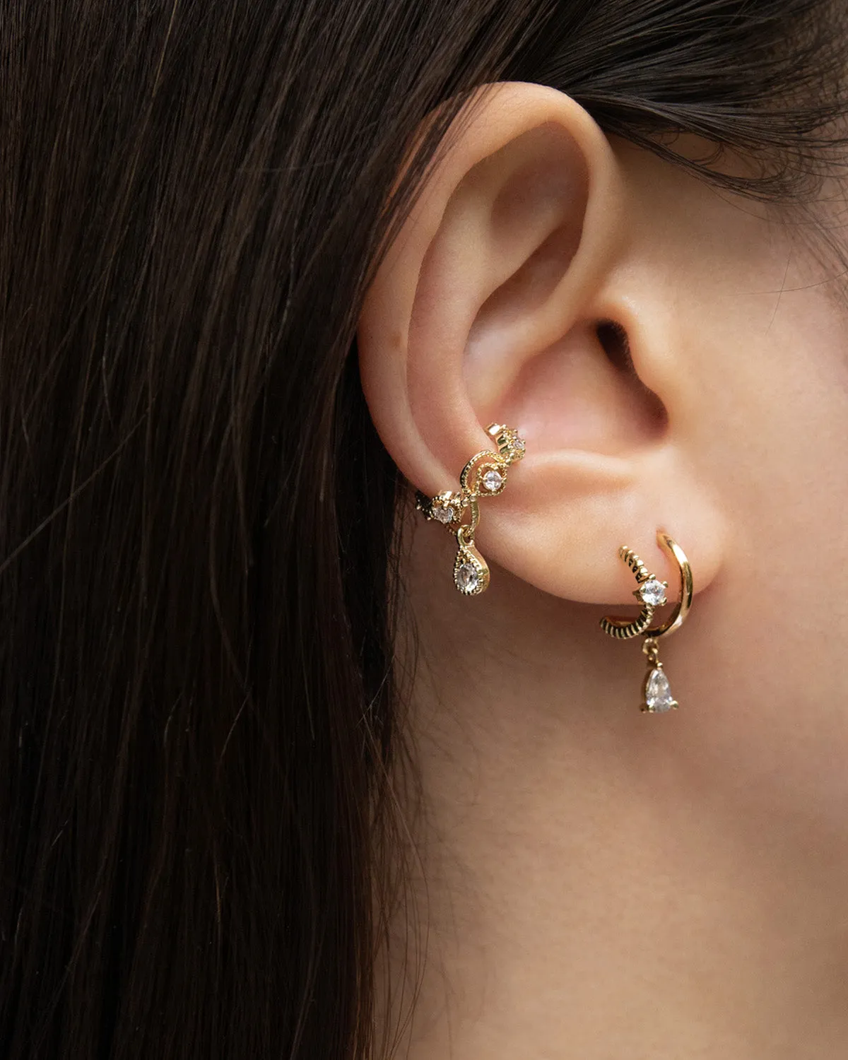 TIARA Teardrop Charm Ear Cuffs