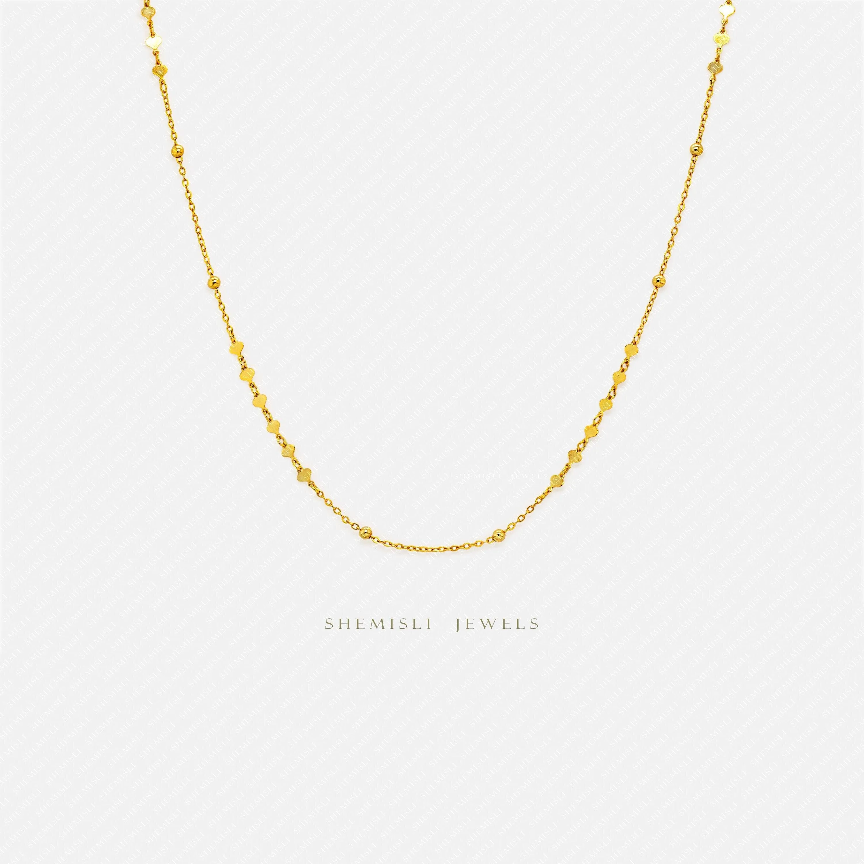 Tiny Disc and Bead Chain Choker Necklace, Unisex, Gold, Silver  (14" 3") SHEMISLI - SN005