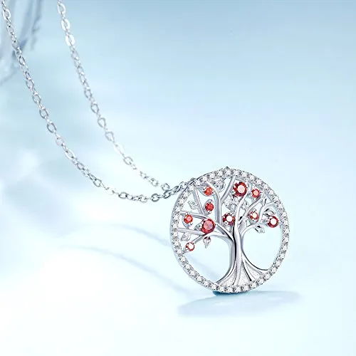 Tree of Life Jewelry Red Ruby Necklace for Mom Wife Birthday Gifts for Women Sterling Silver