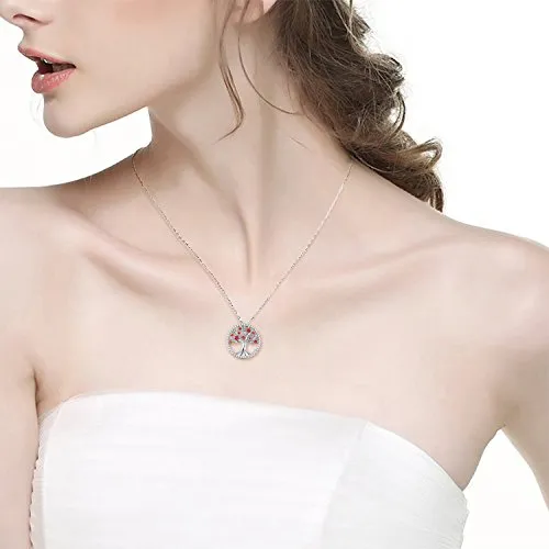 Tree of Life Jewelry Red Ruby Necklace for Mom Wife Birthday Gifts for Women Sterling Silver