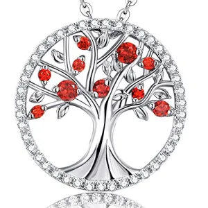 Tree of Life Jewelry Red Ruby Necklace for Mom Wife Birthday Gifts for Women Sterling Silver