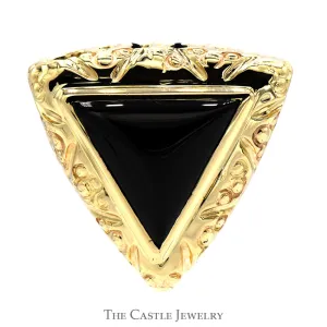 Trillion Cut Black Onyx Slide Pendant with Scroll Design in 10k Yellow Gold