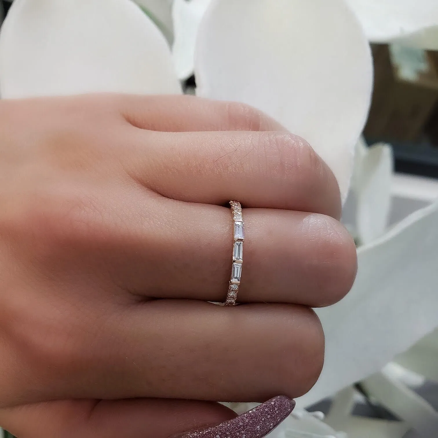 Trio Baguette & Round Diamond Ring