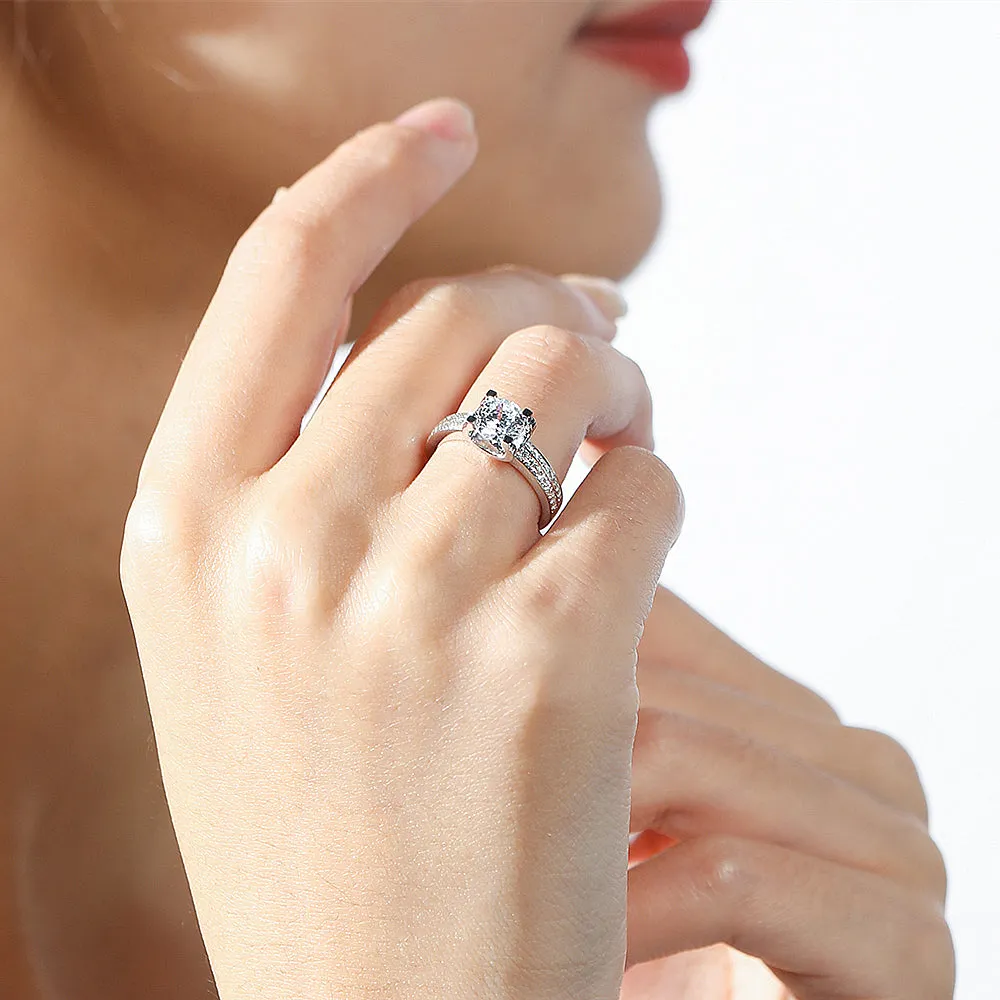Two Row Pave Band Bull Head GIA Diamond Engagement Ring