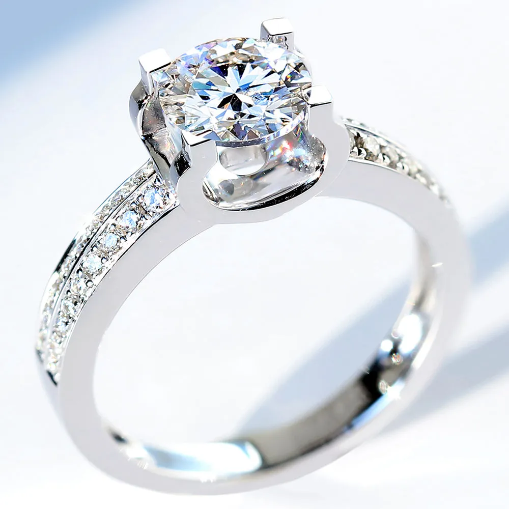 Two Row Pave Band Bull Head GIA Diamond Engagement Ring