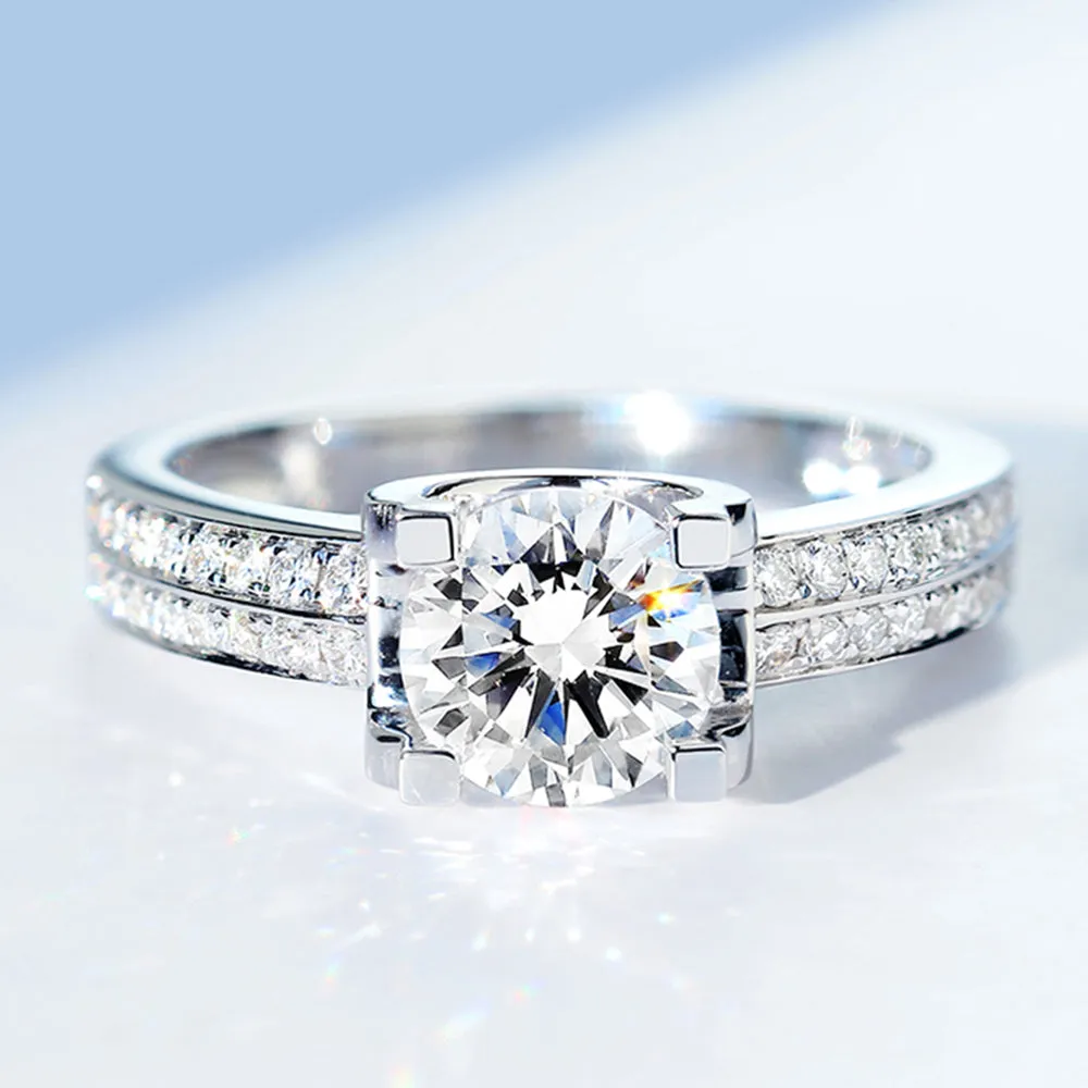 Two Row Pave Bull Head Lab-Grown Diamond Engagement Ring