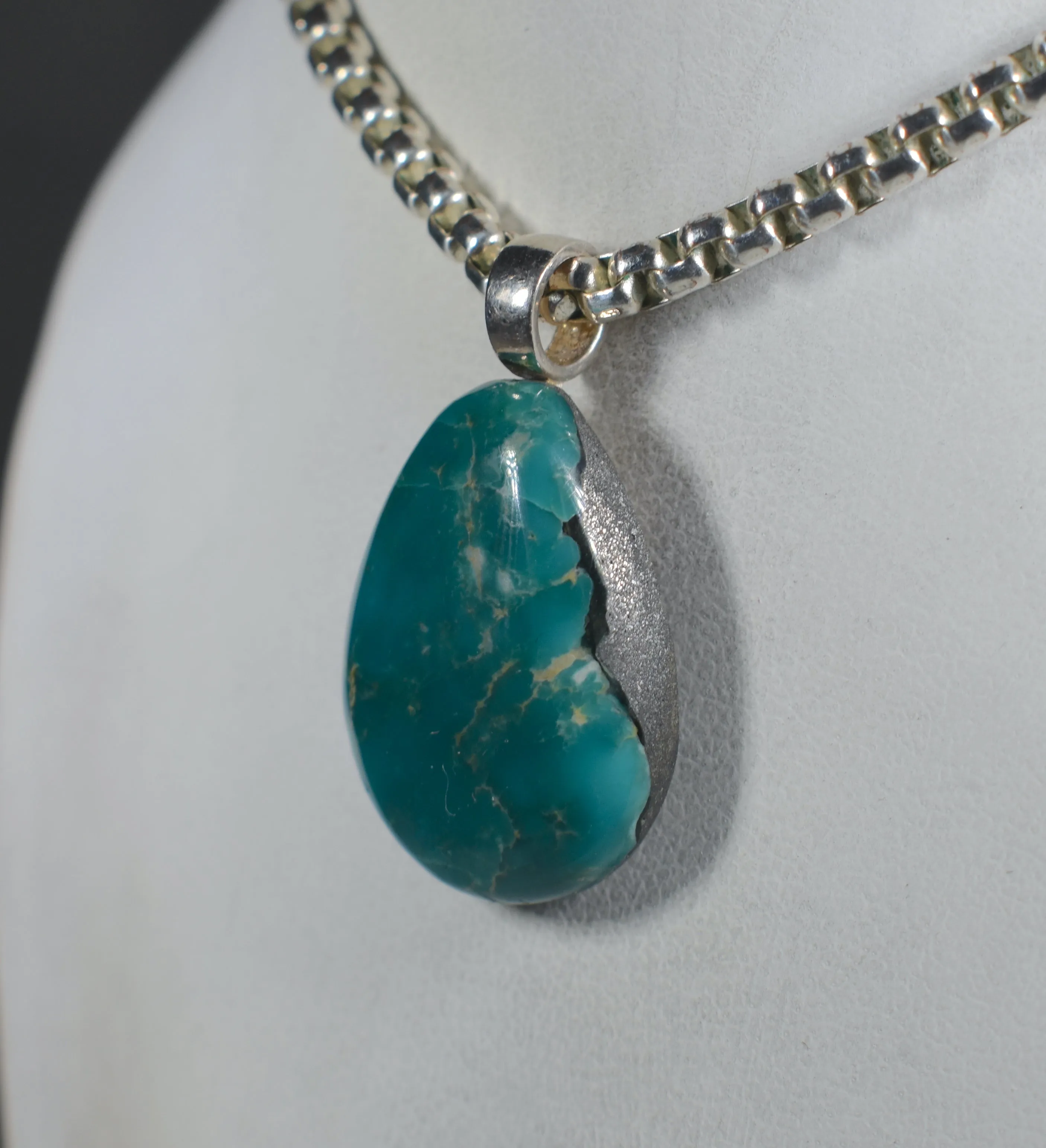Tyrone Turquoise Handmade Stone Pendant with Silver Bail