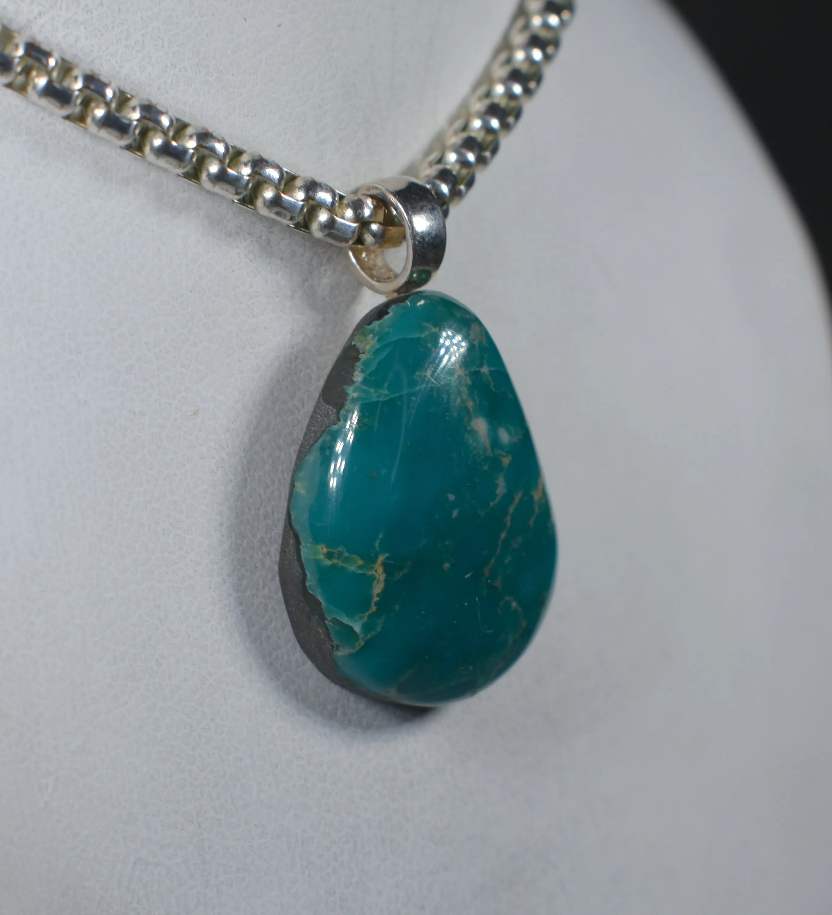 Tyrone Turquoise Handmade Stone Pendant with Silver Bail