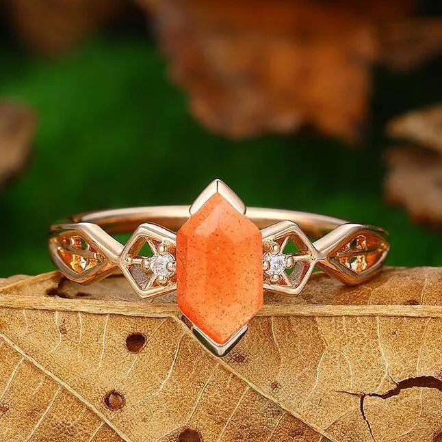 Unique 1.1 CT Natural Sunstone Diamond Half Eternity In Sterling Sliver Bridal Promise Ring
