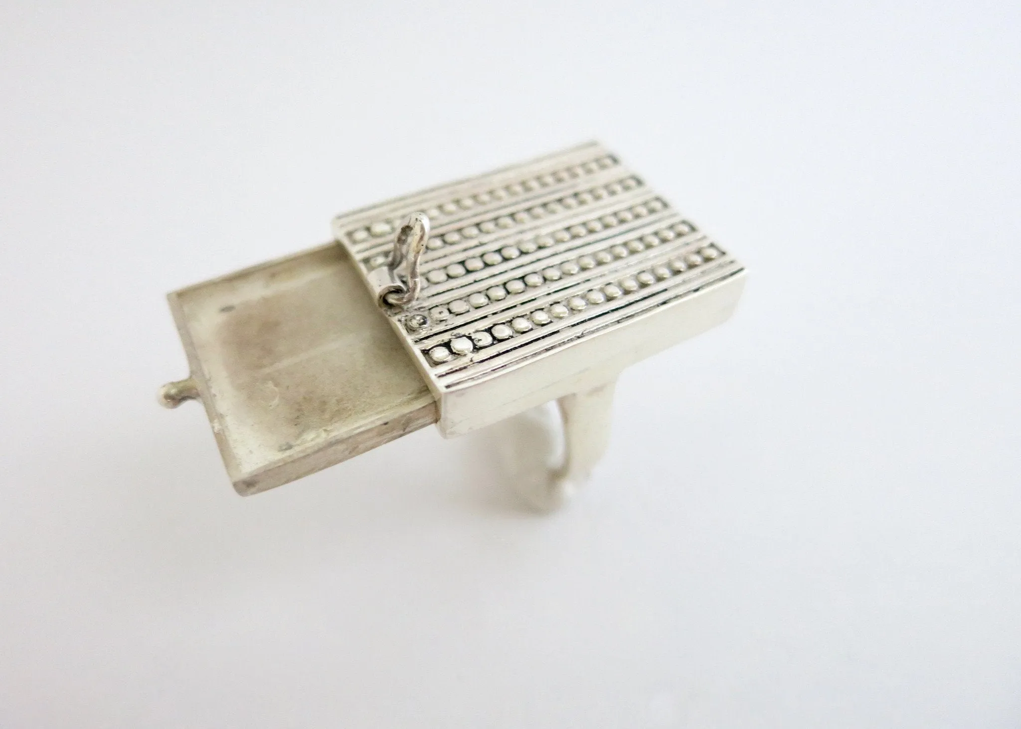 Unique, rectangular sterling silver drawer ring