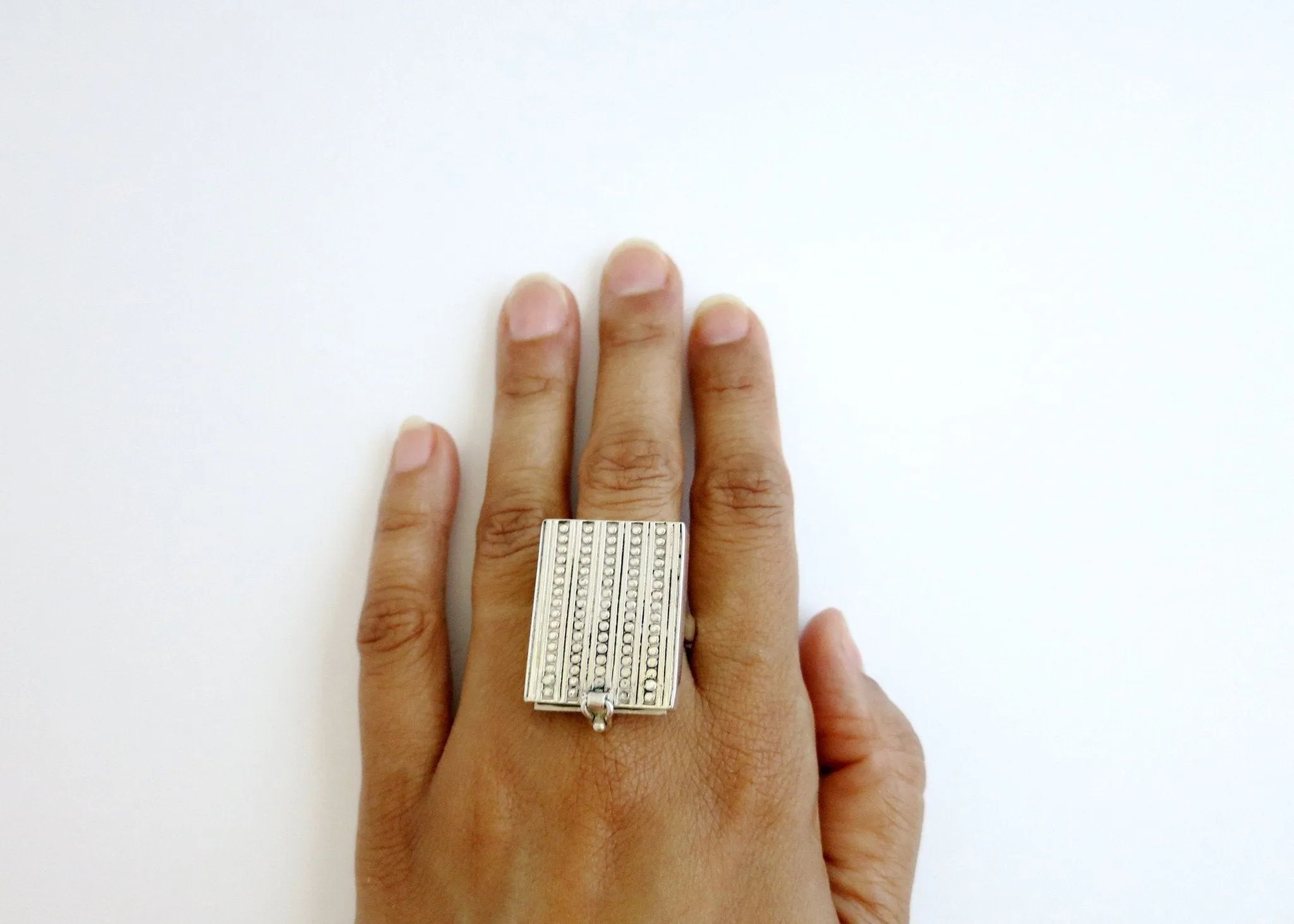Unique, rectangular sterling silver drawer ring