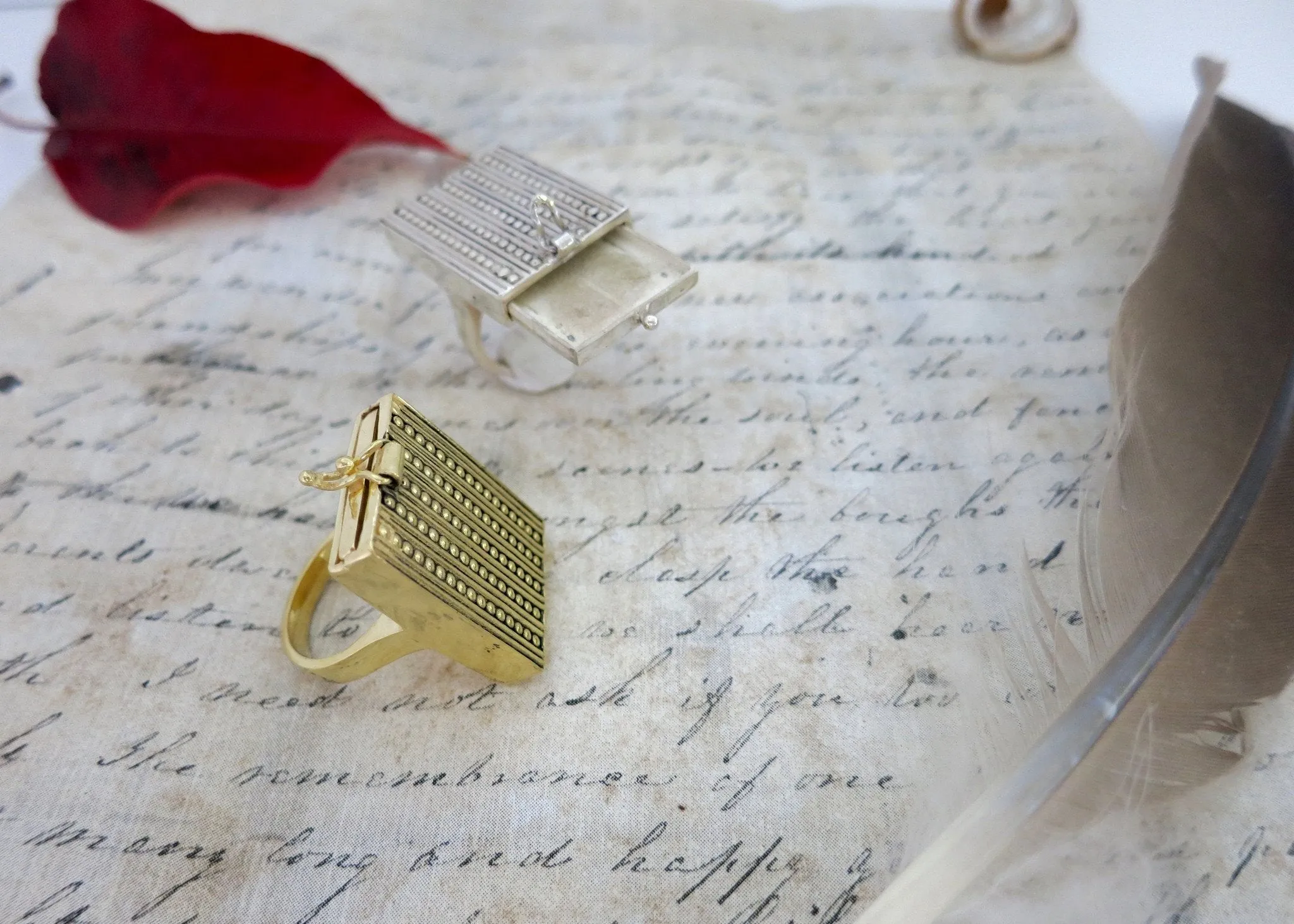 Unique, rectangular sterling silver drawer ring