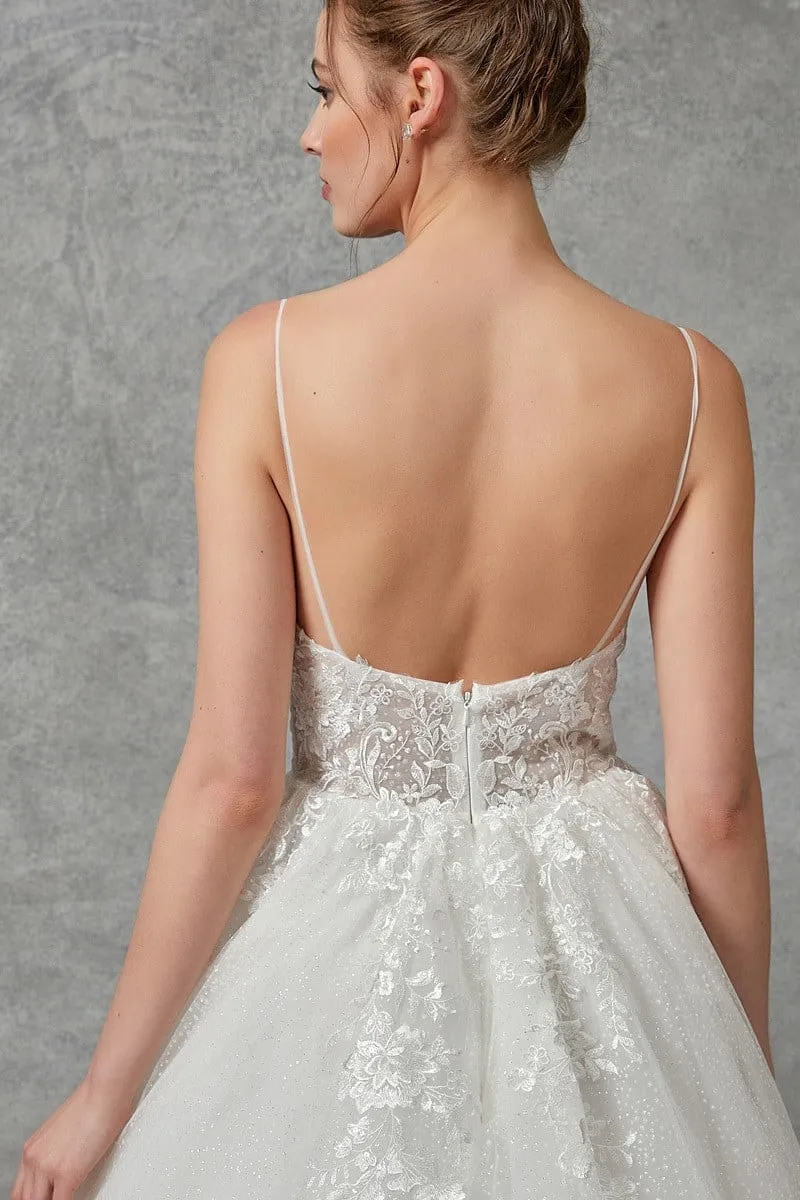 V-Neck A-line Glitter Tulle Wedding Gown