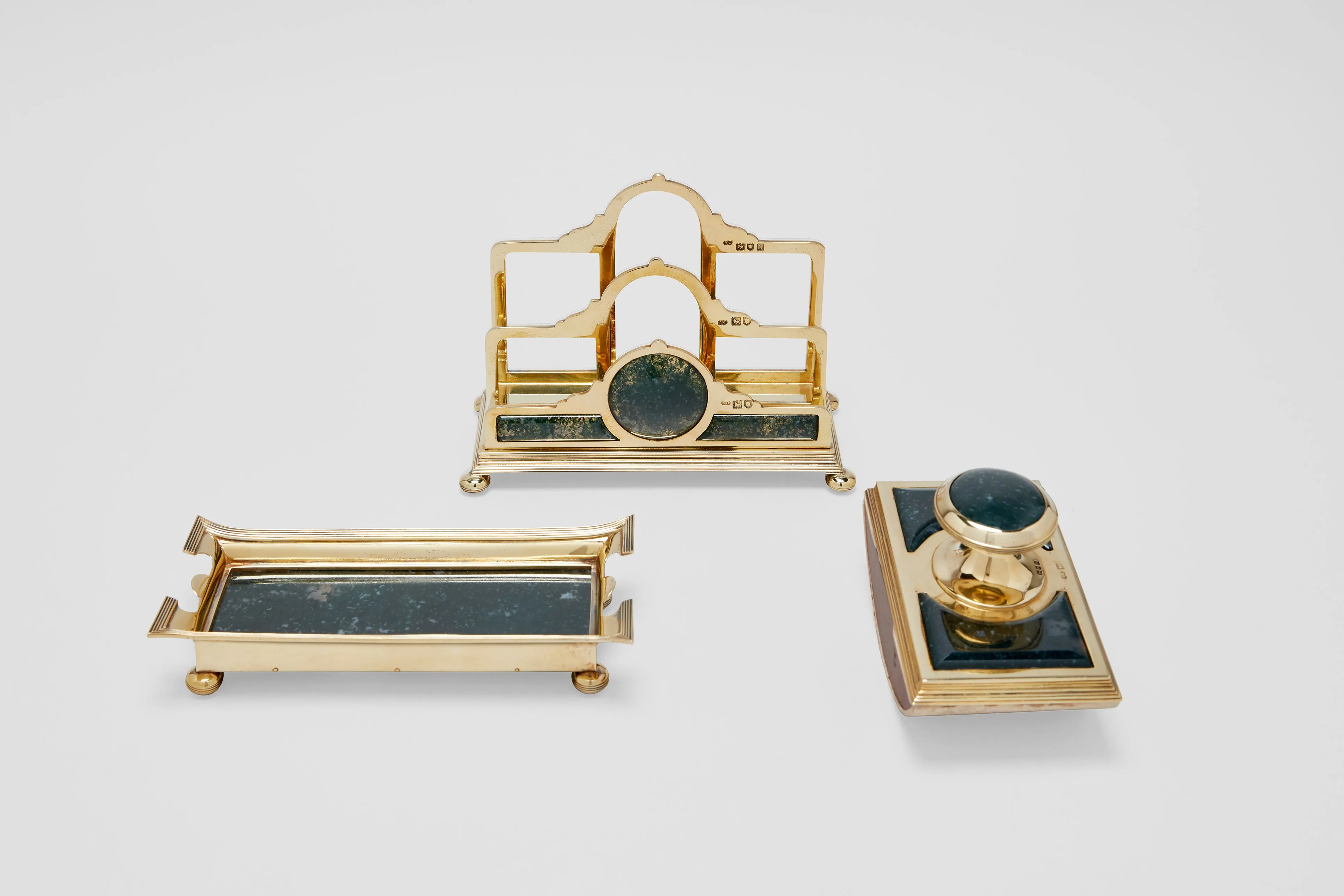 Vermeil Moss Agate Desk Set