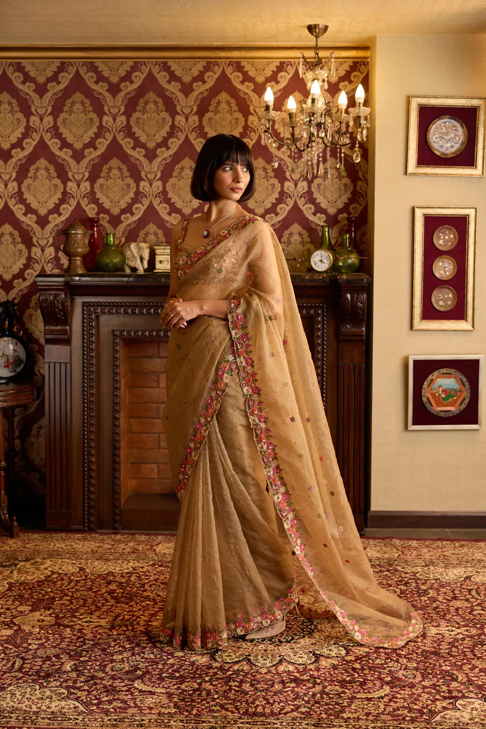 Vibrant Floral Organza Elegance Sari