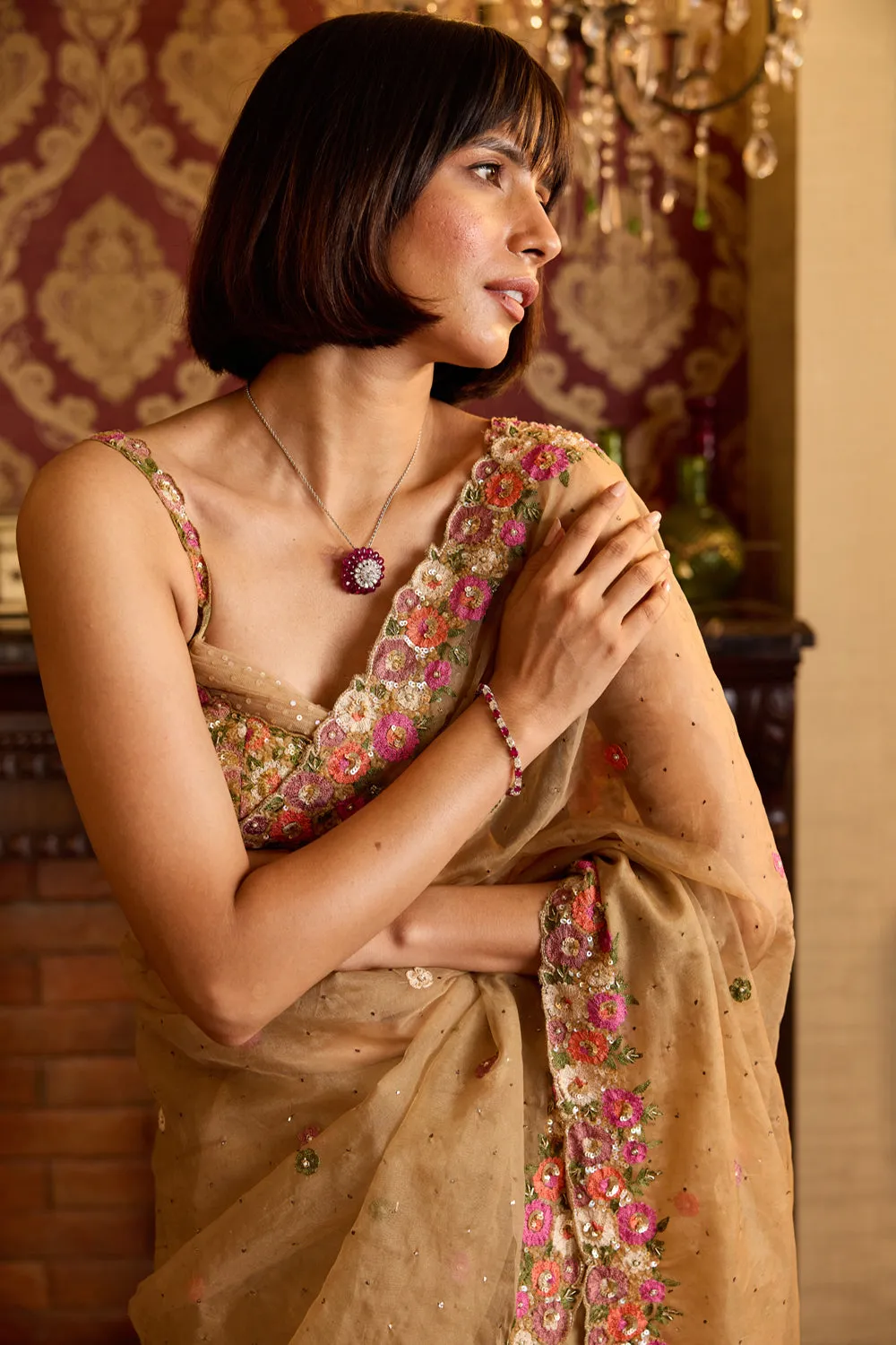 Vibrant Floral Organza Elegance Sari