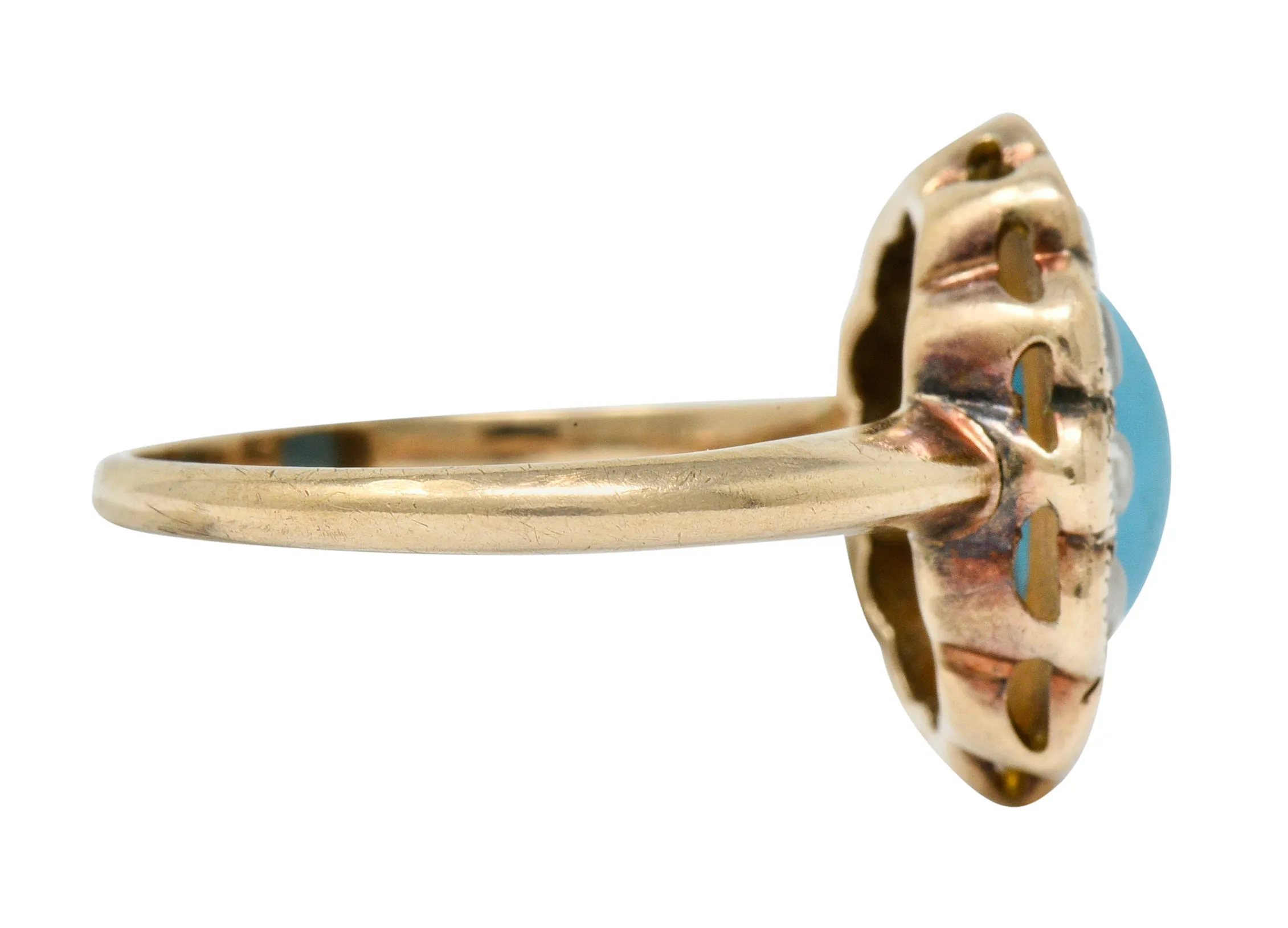 Victorian Turquoise Pearl 14 Karat Rose Gold Cluster Ring