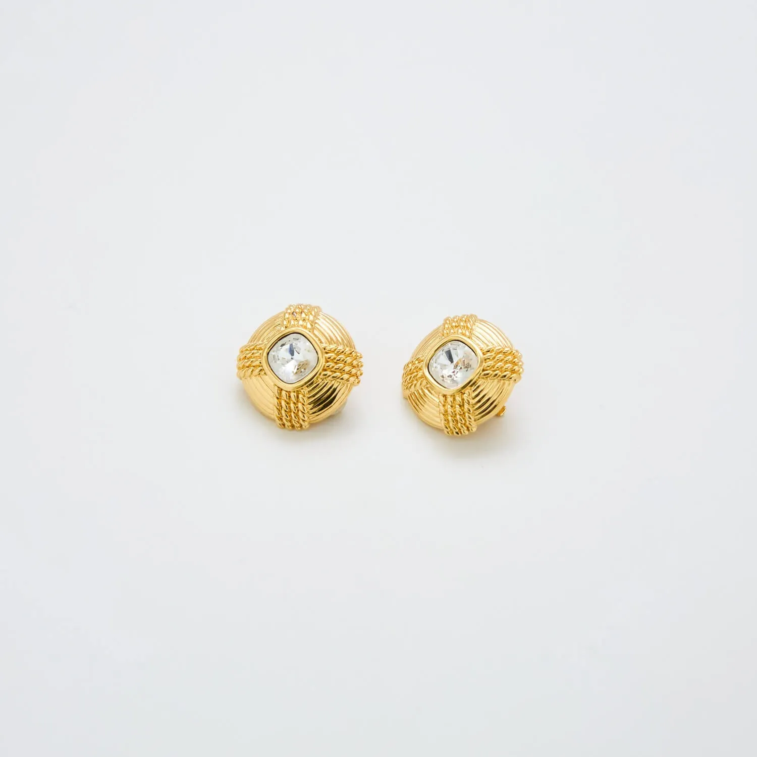 Vintage CZ Etched Rope Stud Earrings