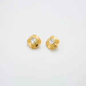 Vintage CZ Etched Rope Stud Earrings