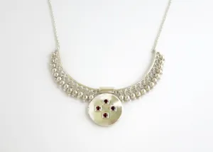 Vintage inspired, unique locket necklace in sterling silver and garnet