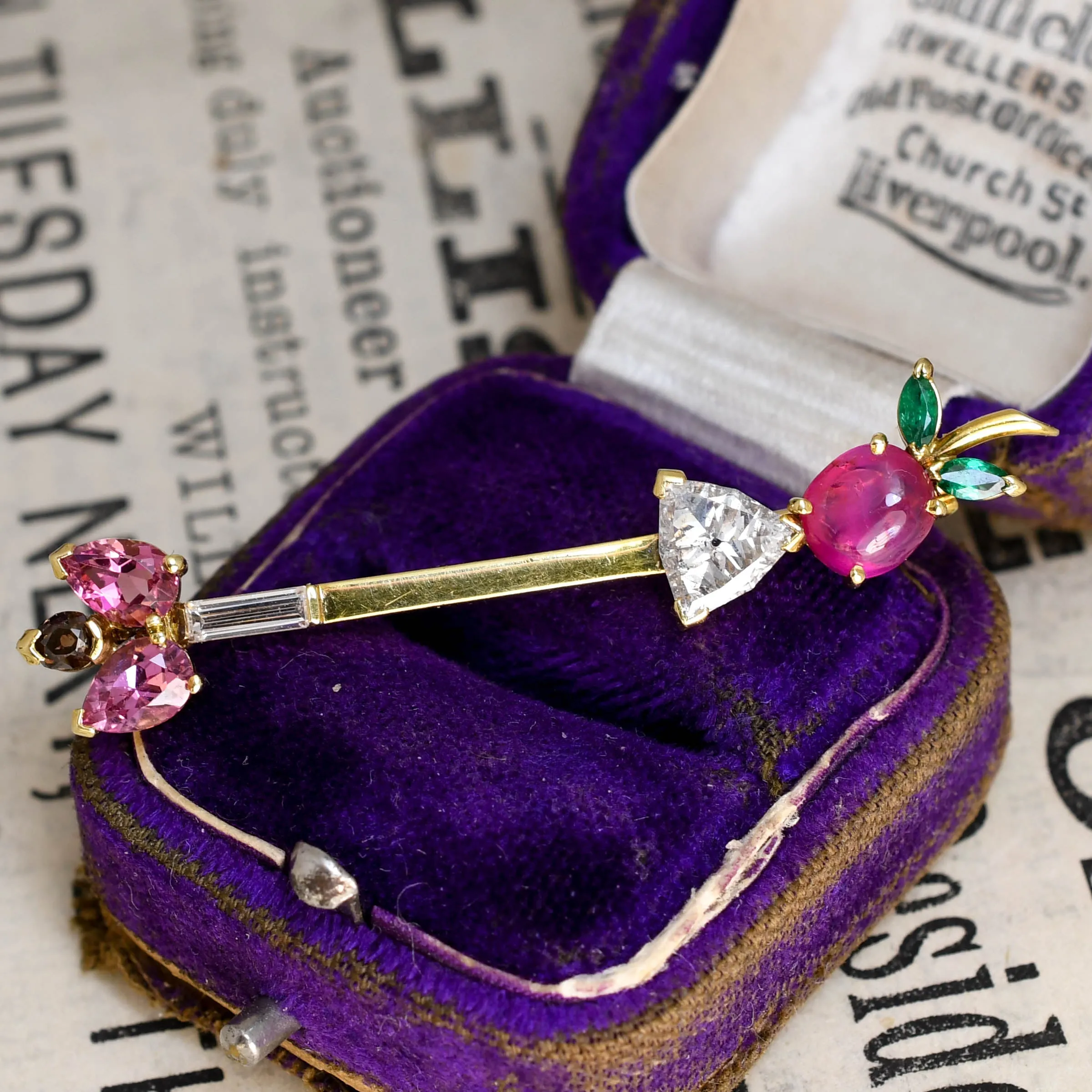 Vintage Multi-Gem "The Apple and the Arrow" Brooch