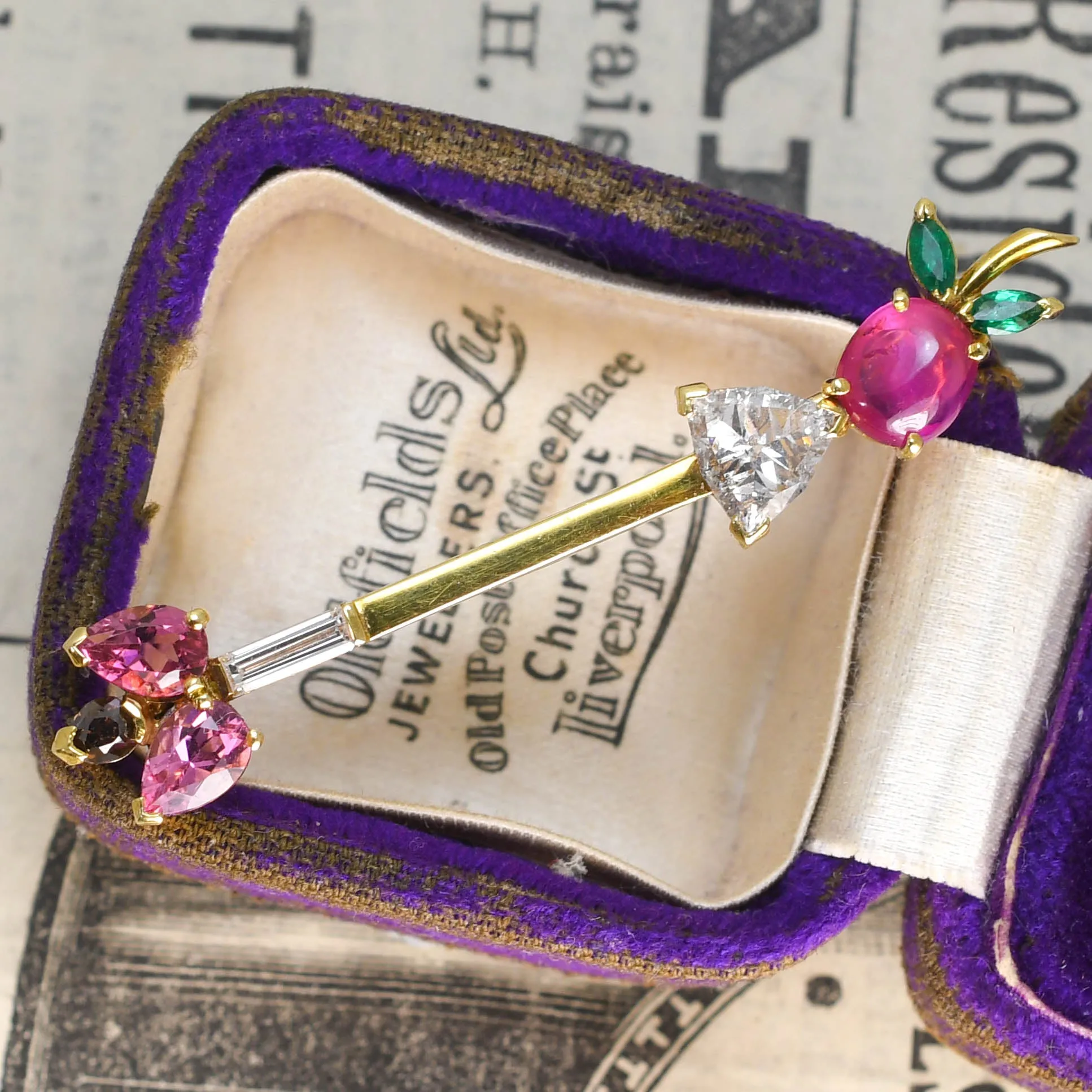 Vintage Multi-Gem "The Apple and the Arrow" Brooch
