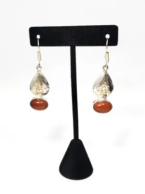Vintage Sparkling Goldstone sterling silver stamped drop earrings 925